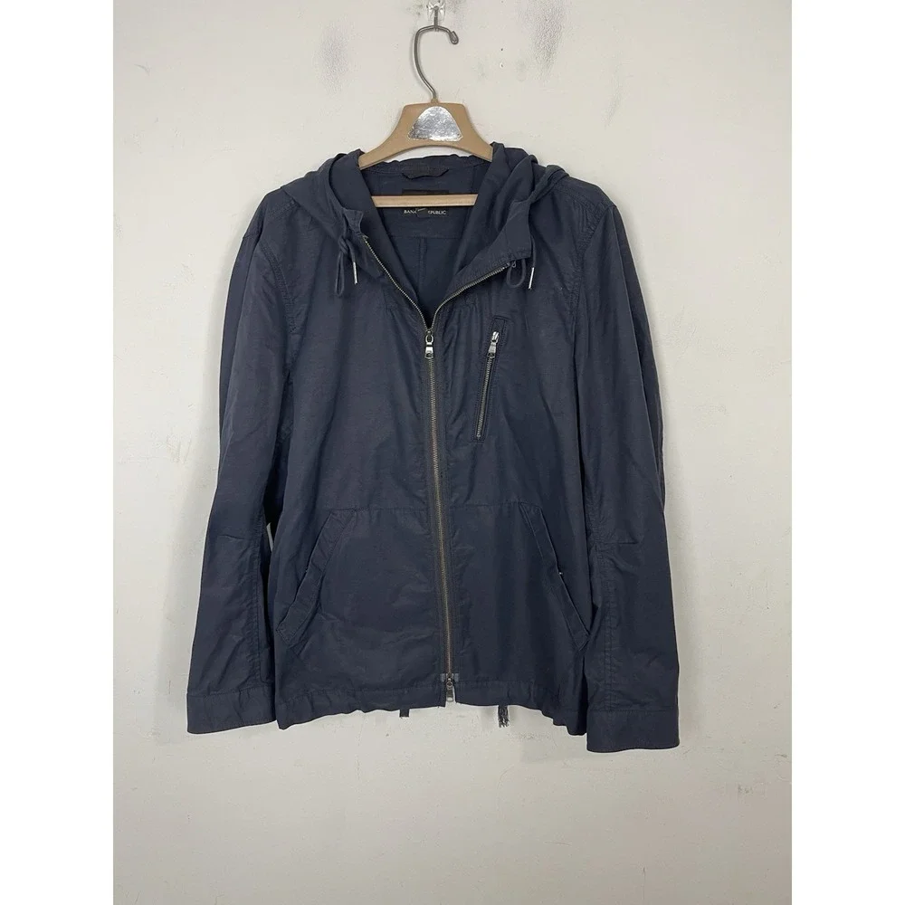 Banana Republic Mens Jacket Large Navy‎ Blue Utility Windbreaker Golf Full Zip